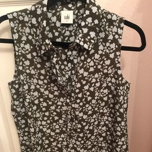 Olive green with light blue flowers Cabi top